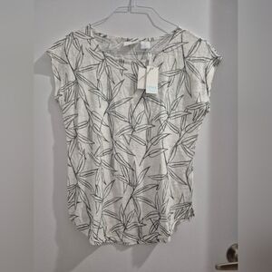 Cynthia Rowley White Short Sleeve Leaf-Print Tee